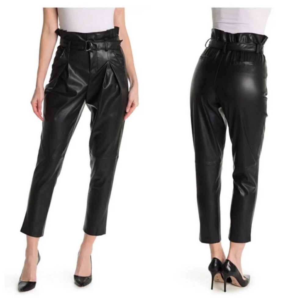 💕BLANKNYC💕 Belted Paperbag Waist Vegan Pants ~ Dark Secrets Black 28 NWT